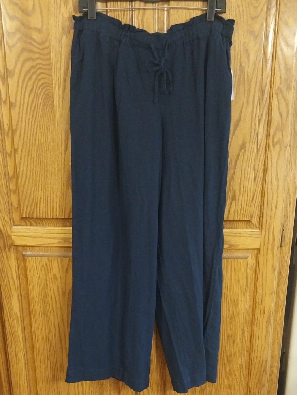 Wide Leg Linen Rayon Pants NWT Women's Size Medium Dark Navy Pockets Lightweight